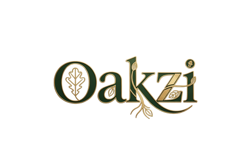 Oakzi logo with a leaf design on a white background